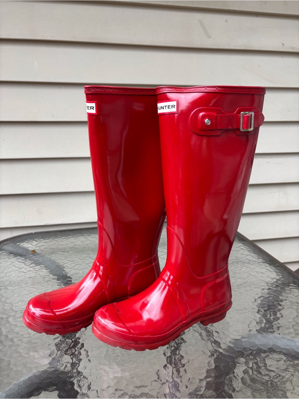 Original Hunter Gloss Military Red Tall Rain Boots size 7 NIB